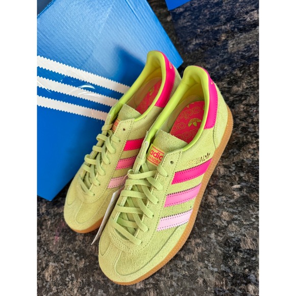 Adidas Handball Spezial W Lime Green Pink Suede Gum Sole JP8752 Womens 8.5 NEW - Picture 3 of 7